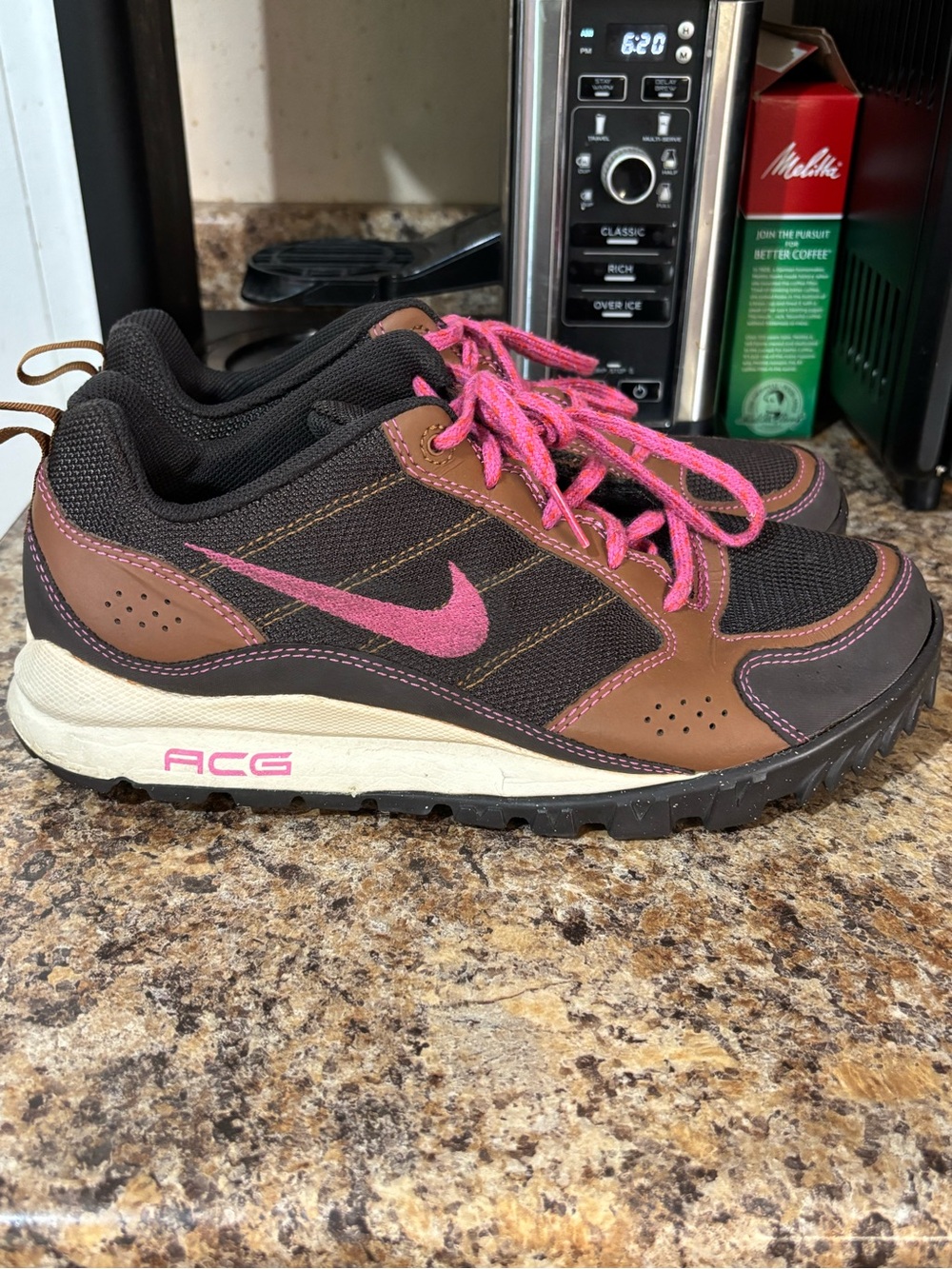 Nike ACG Women's Brown and Pink Trail Running Shoes.
